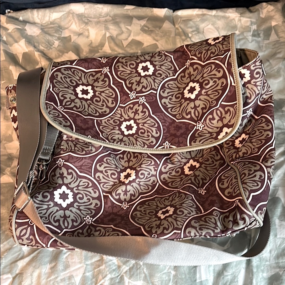 Pottery, barn, kids, Stylish Patterned Diaper Bag - Purple and Gray